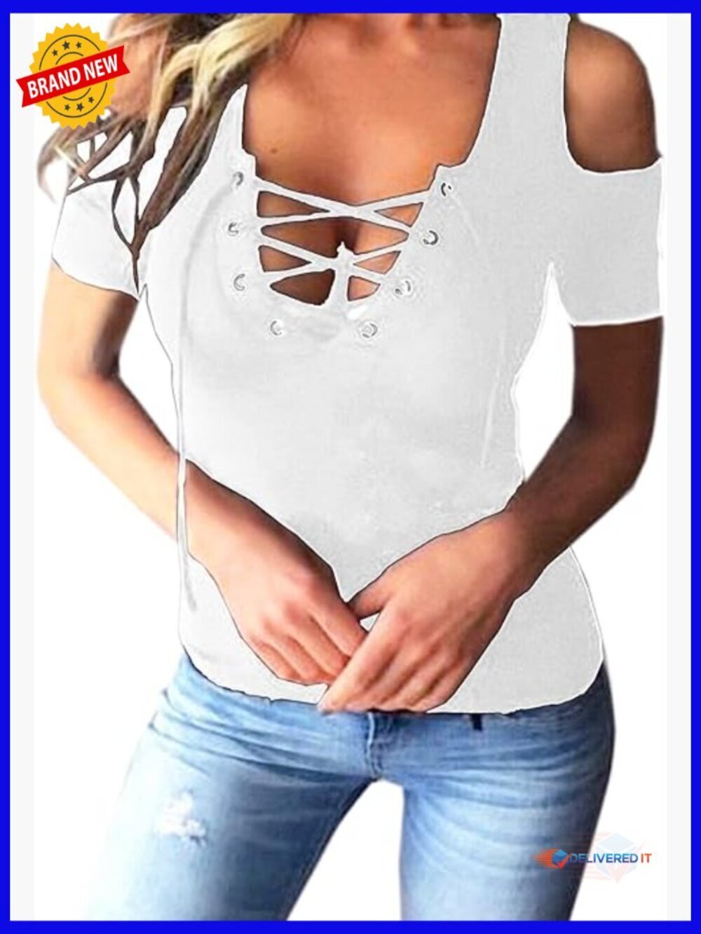Cold Shoulder Lace Up V Neck Short Sleeve Tee Tops Clubwear Plus Size